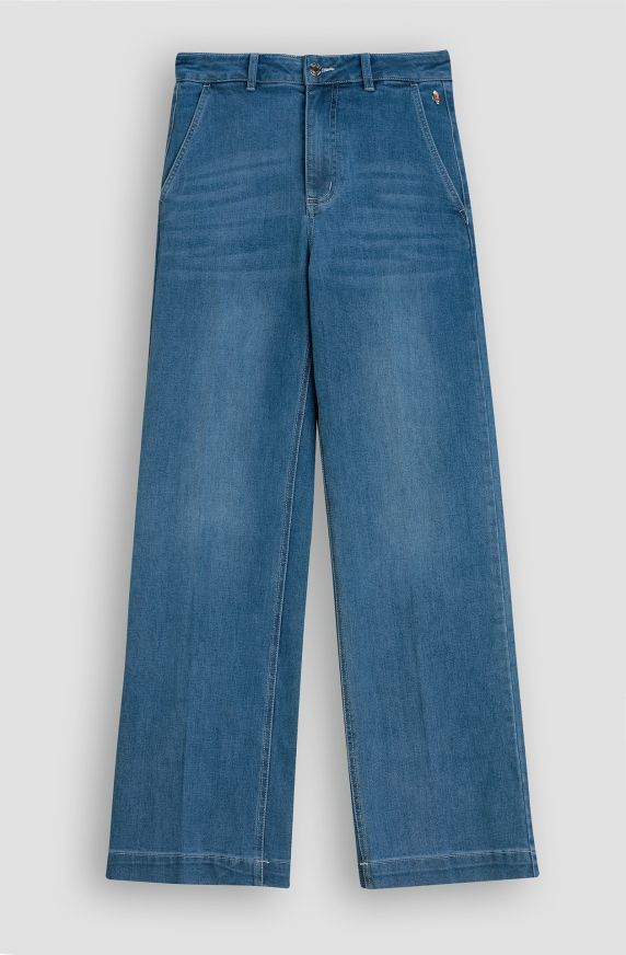 High-waisted denim trousers