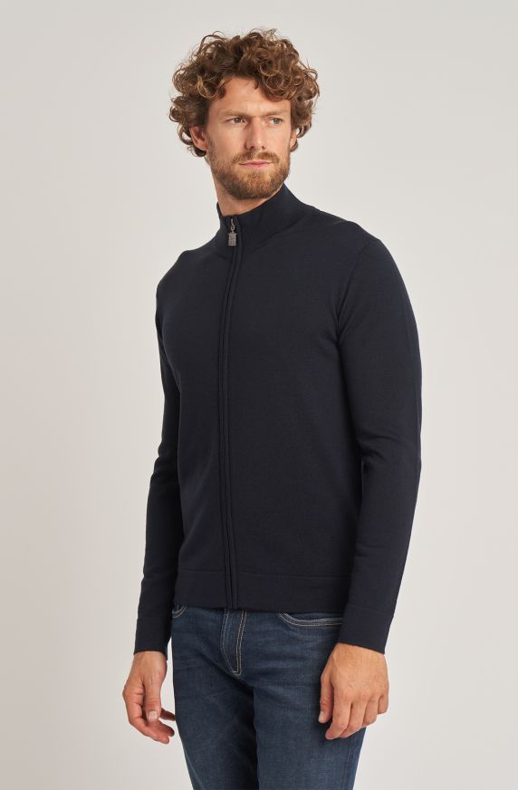 Classic men's sweater in full zip wool blend