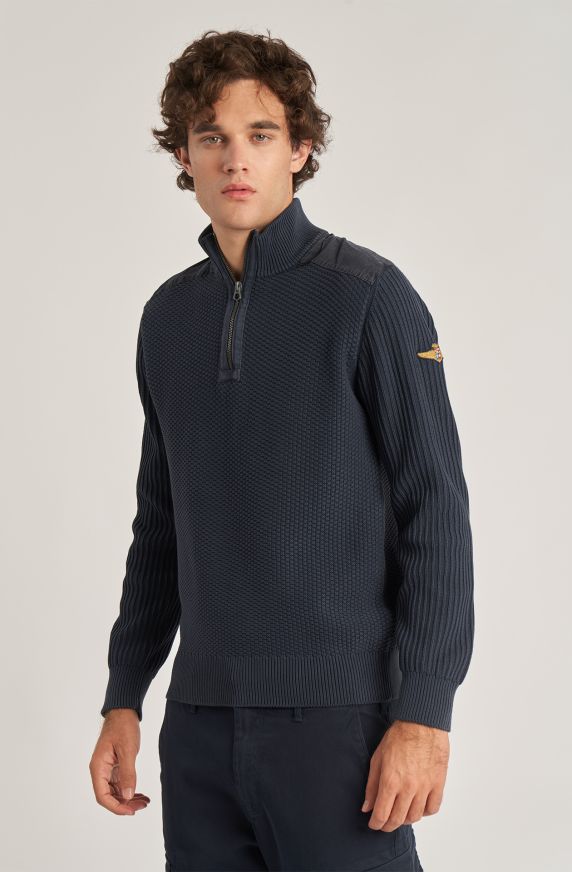 Maglione da uomo Aviazione Navale in caldo cotone mezza zip