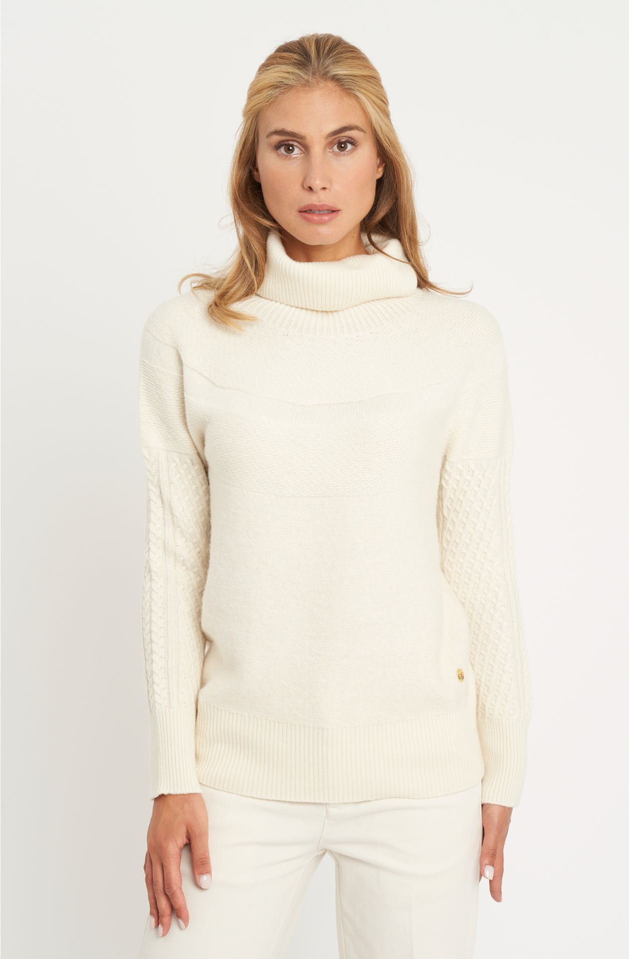 Wool blend cowl neck sweater