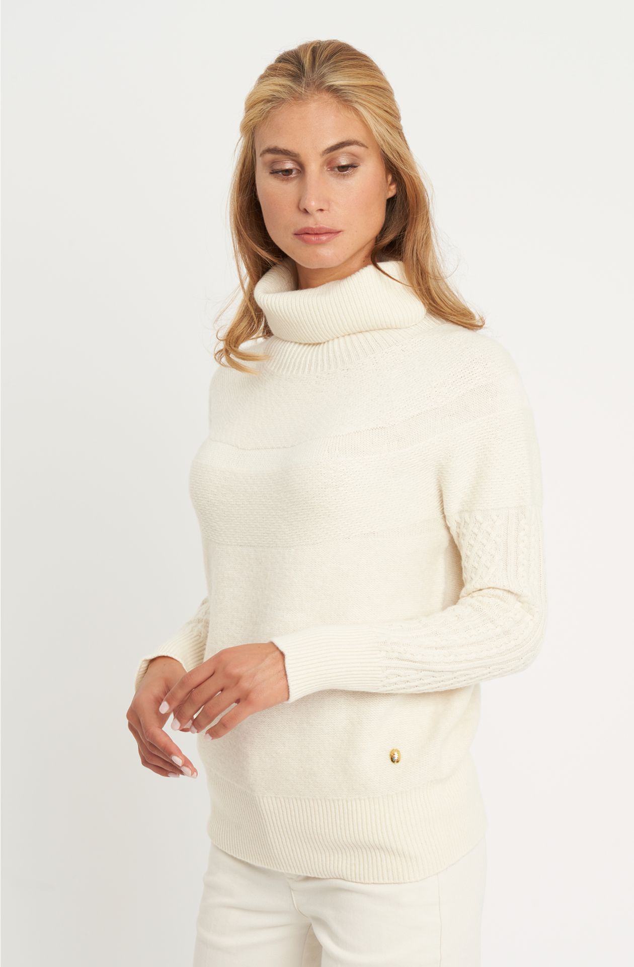 Wool blend cowl neck sweater