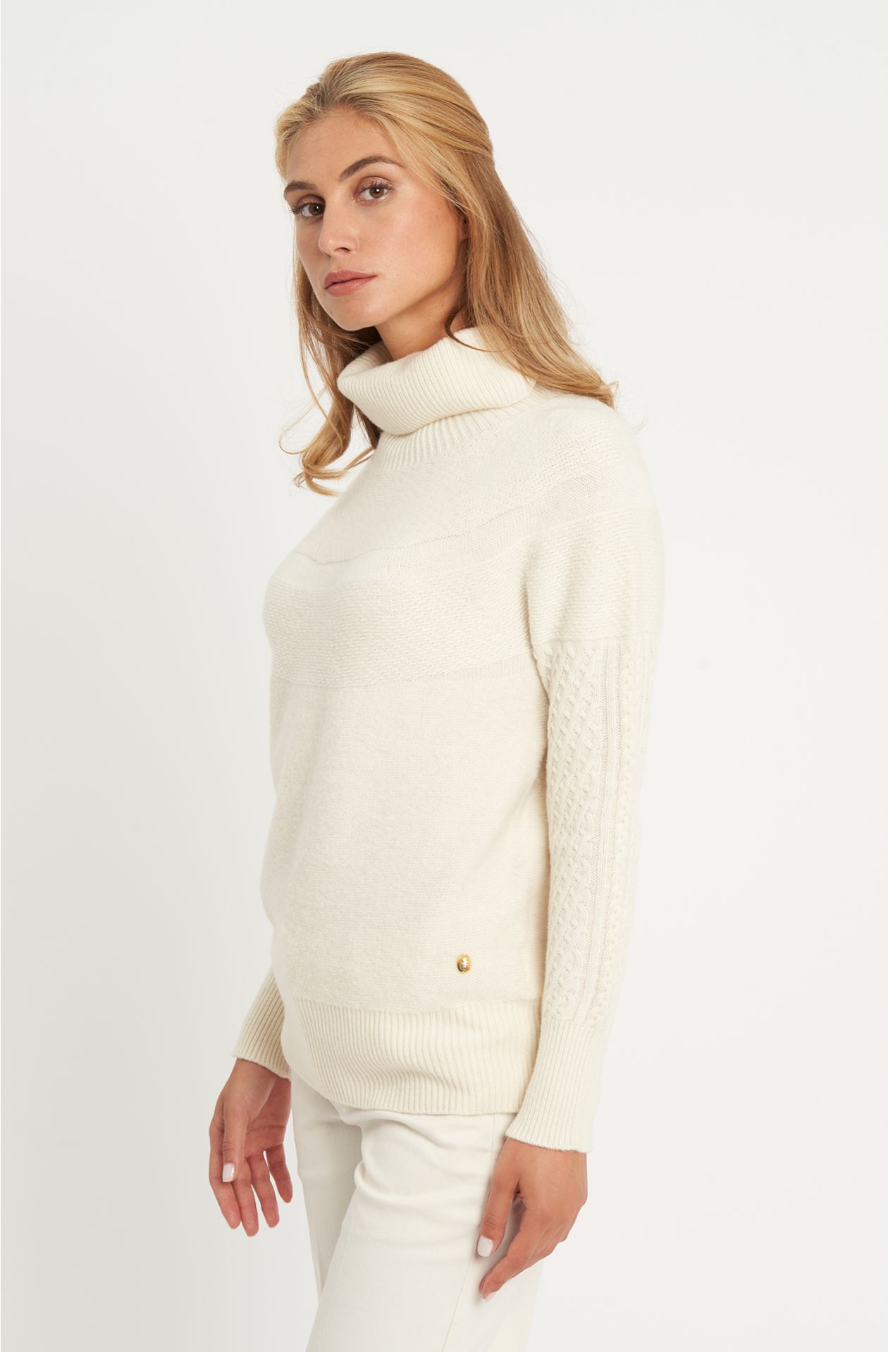 Wool blend cowl neck sweater