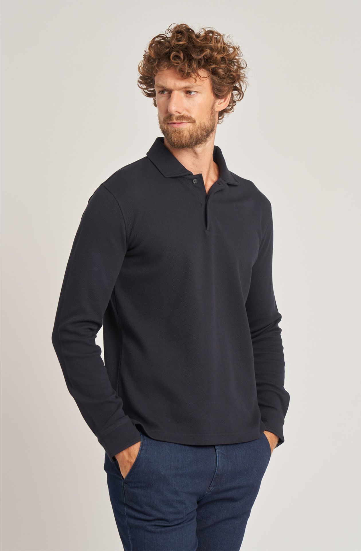 Men's weekend polo shirt in long-sleeved cotton