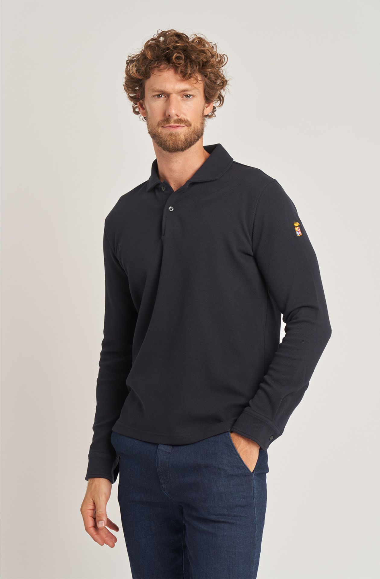 Men's weekend polo shirt in long-sleeved cotton