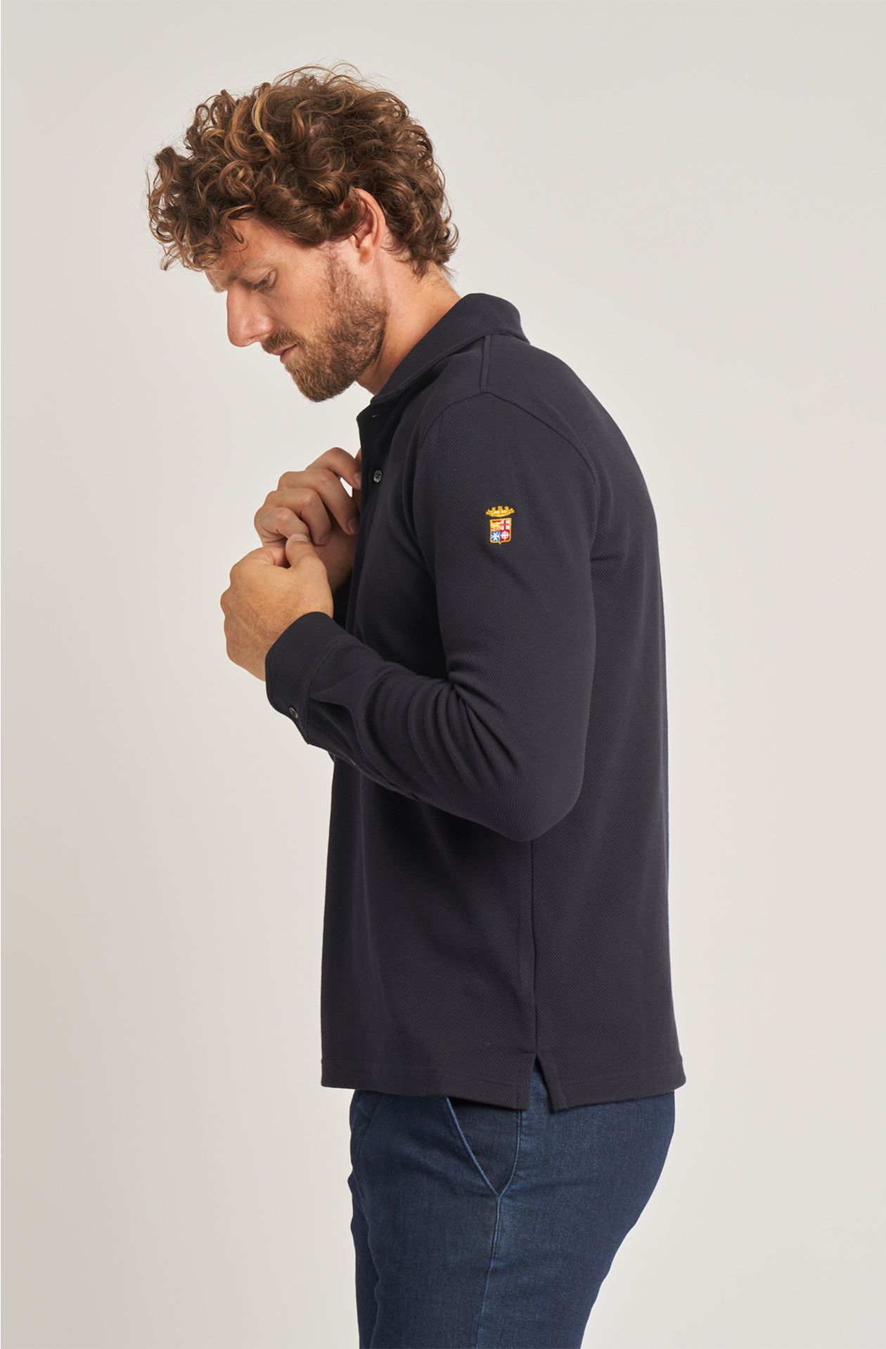 Men's weekend polo shirt in long-sleeved cotton