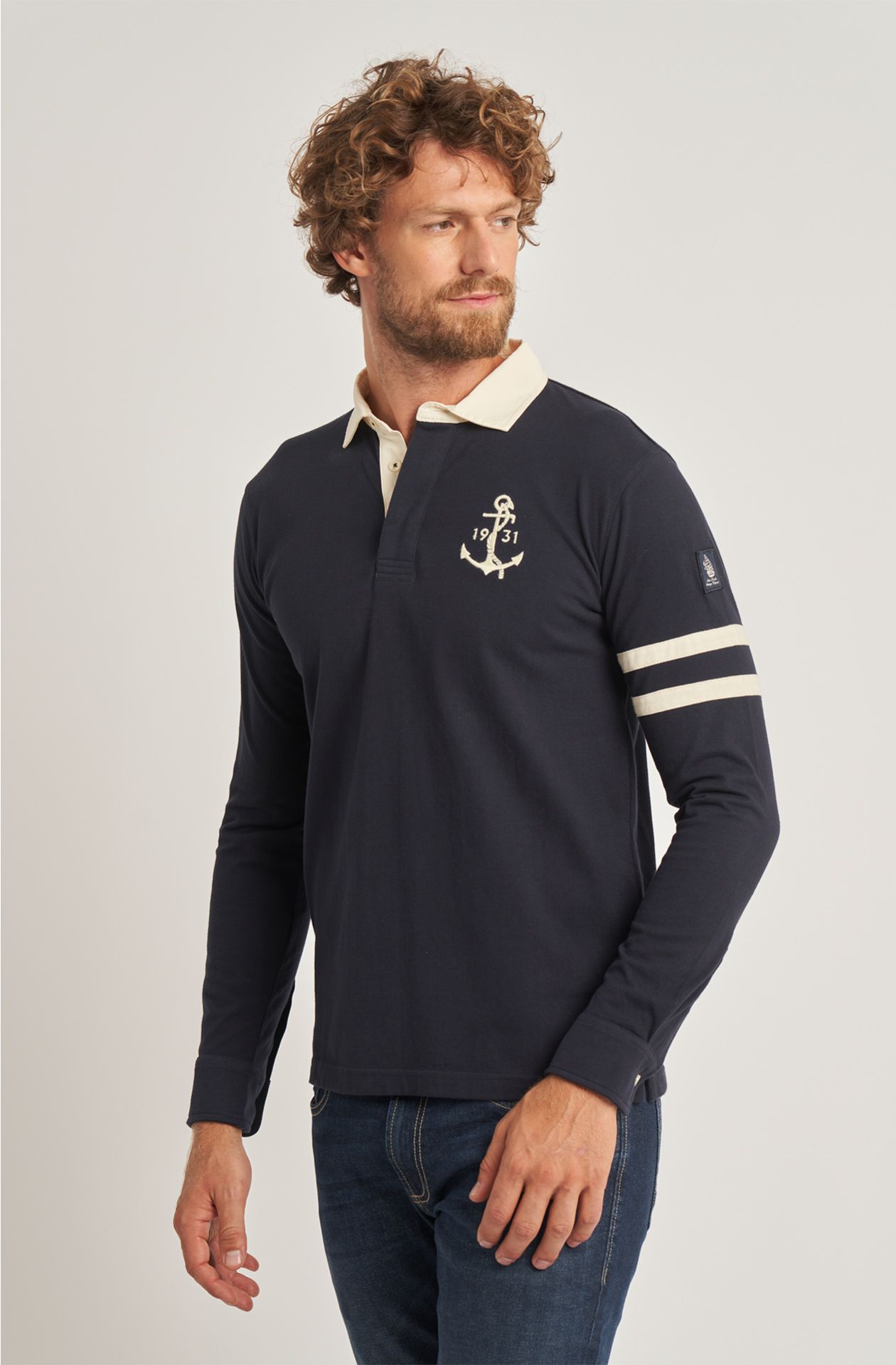 Amerigo Vespucci men's polo shirt in long-sleeved cotton