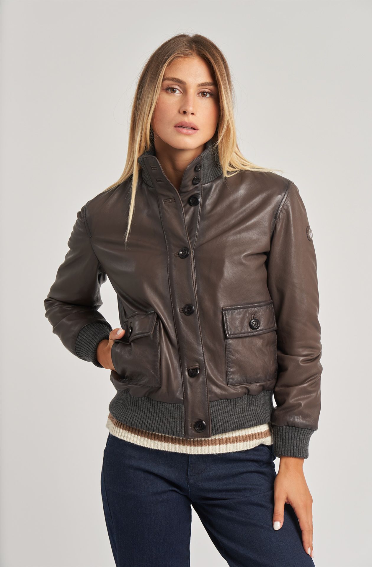 Women's leather bomber jacket