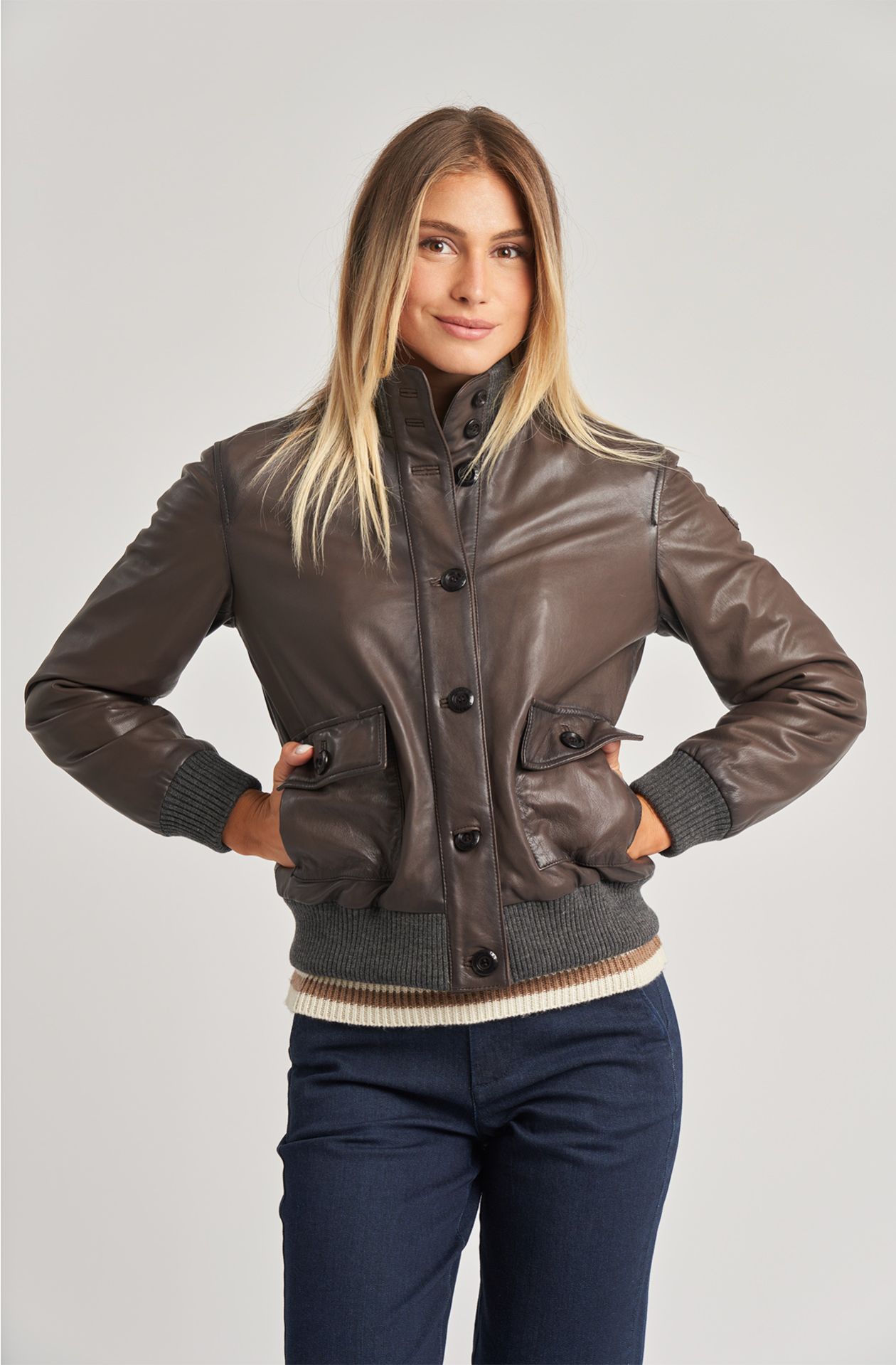 Women's leather bomber jacket