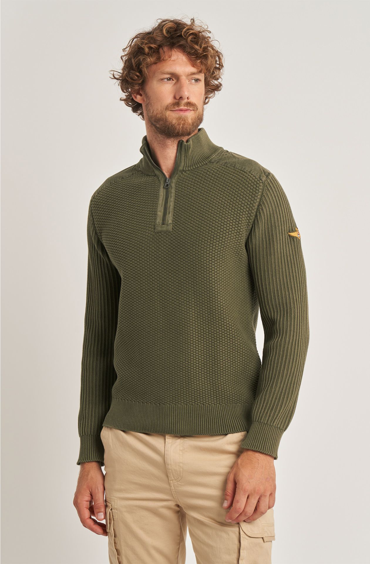 Maglione da uomo Aviazione Navale in caldo cotone mezza zip