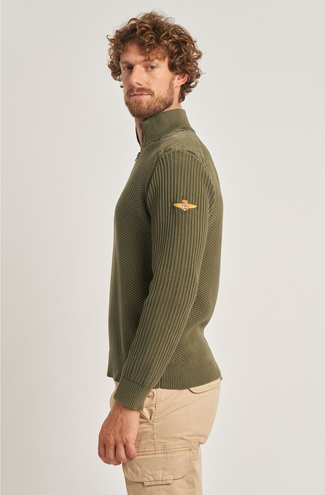 Maglione da uomo Aviazione Navale in caldo cotone mezza zip