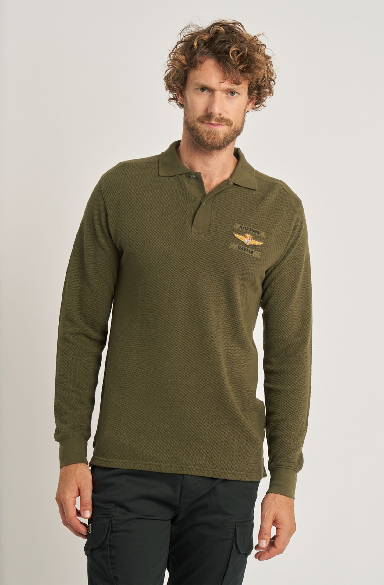 Naval Aviation men's polo shirt in long-sleeved cotton