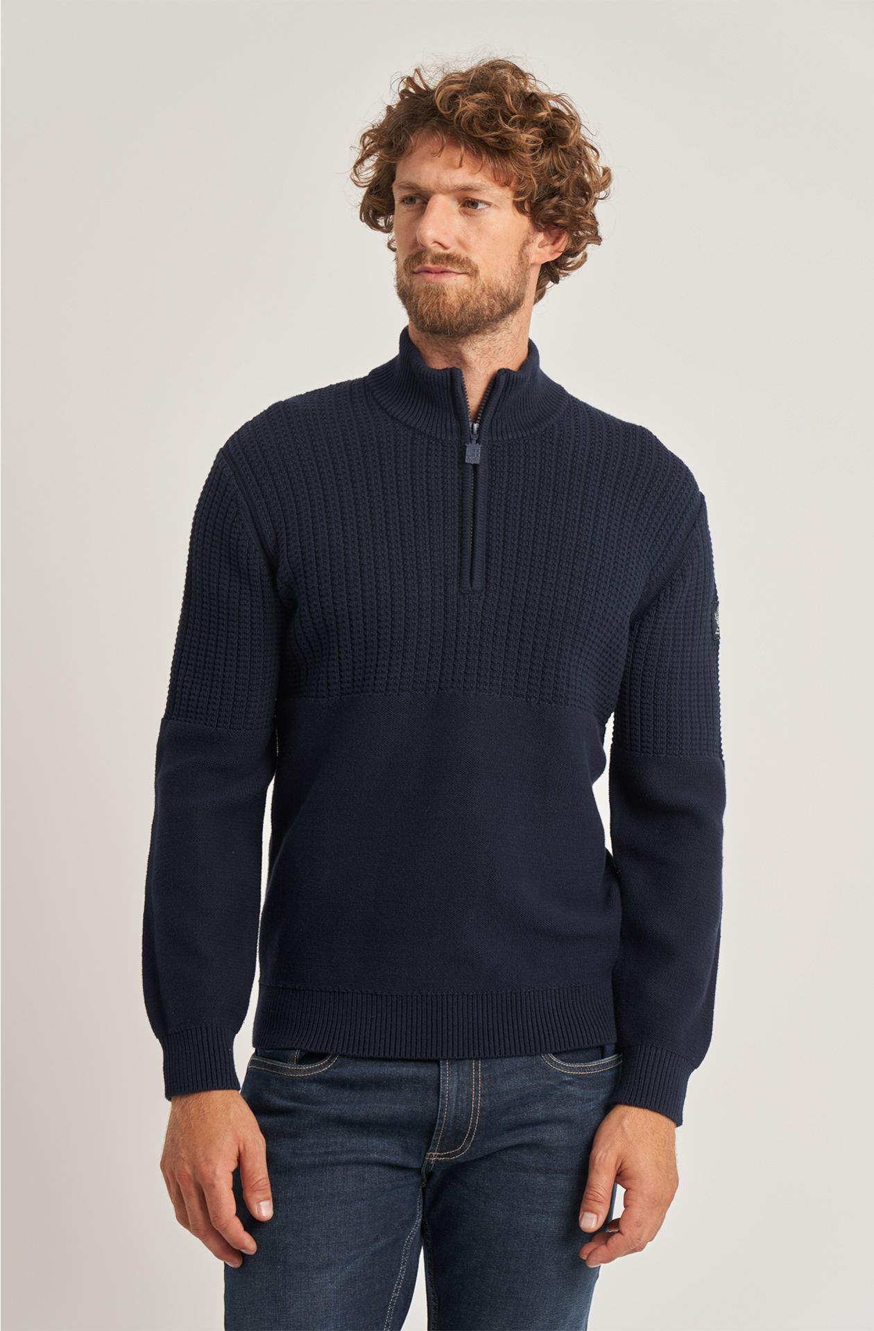 Amerigo Vespucci men's sweater in warm half-zip cotton