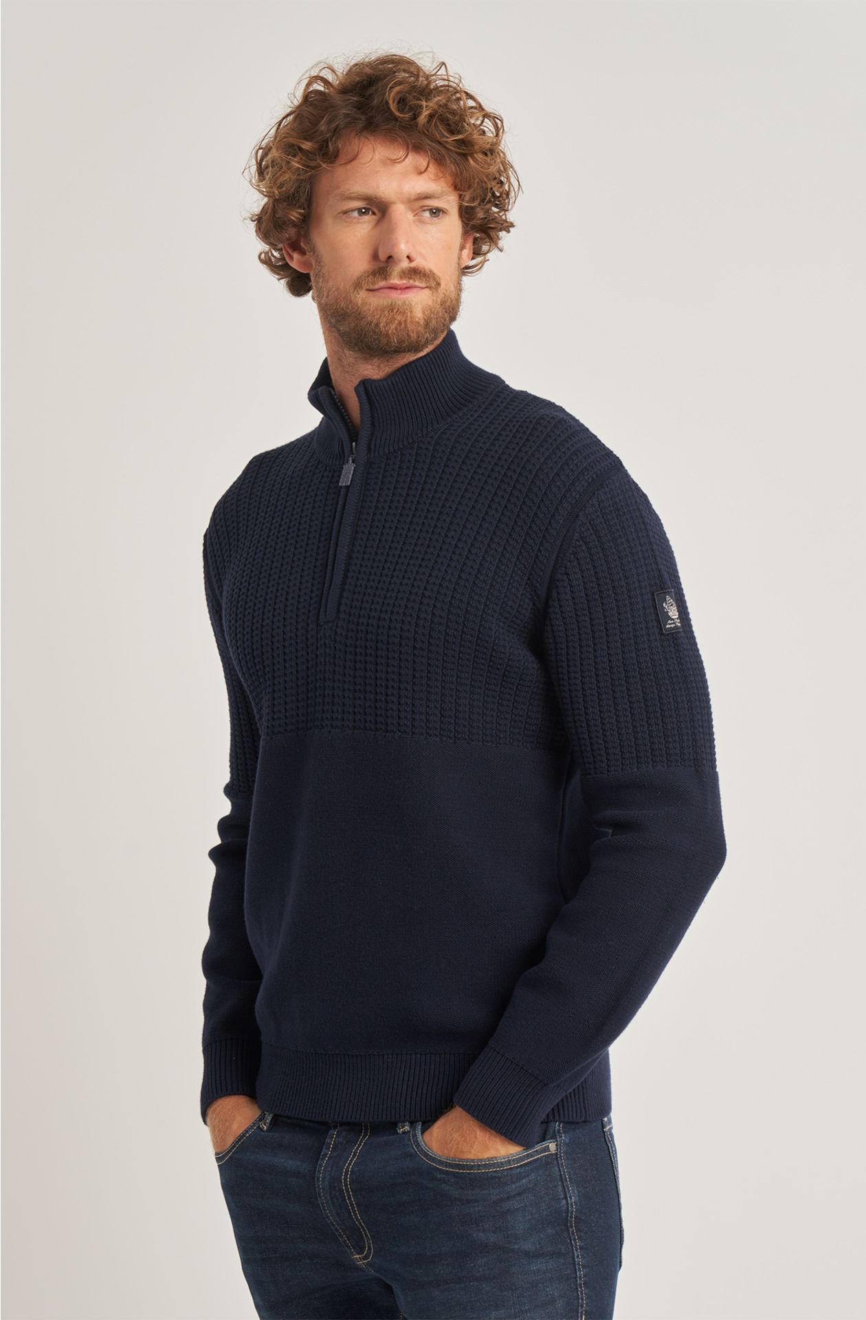 Amerigo Vespucci men's sweater in warm half-zip cotton