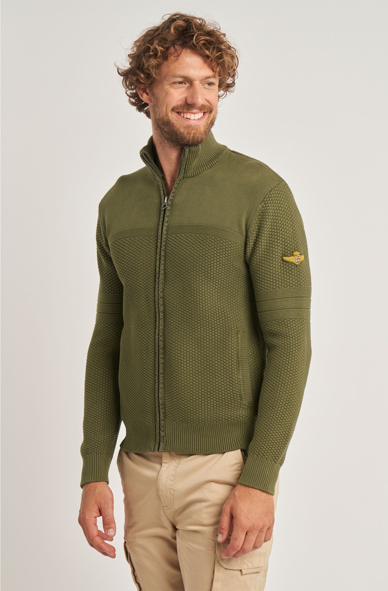 Naval Aviation men's sweater in warm cotton with zip