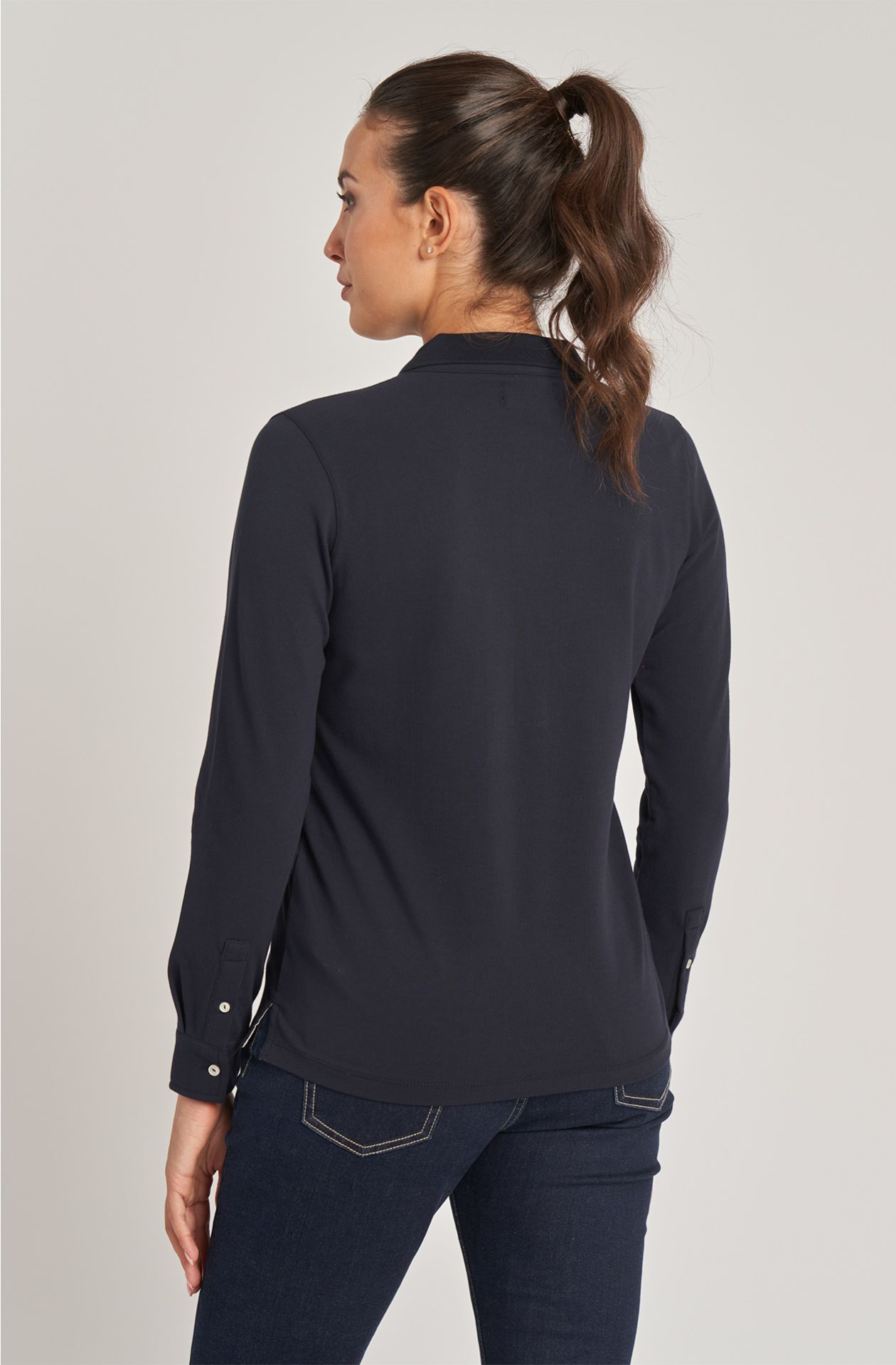 Women's long-sleeved pique cotton polo shirt