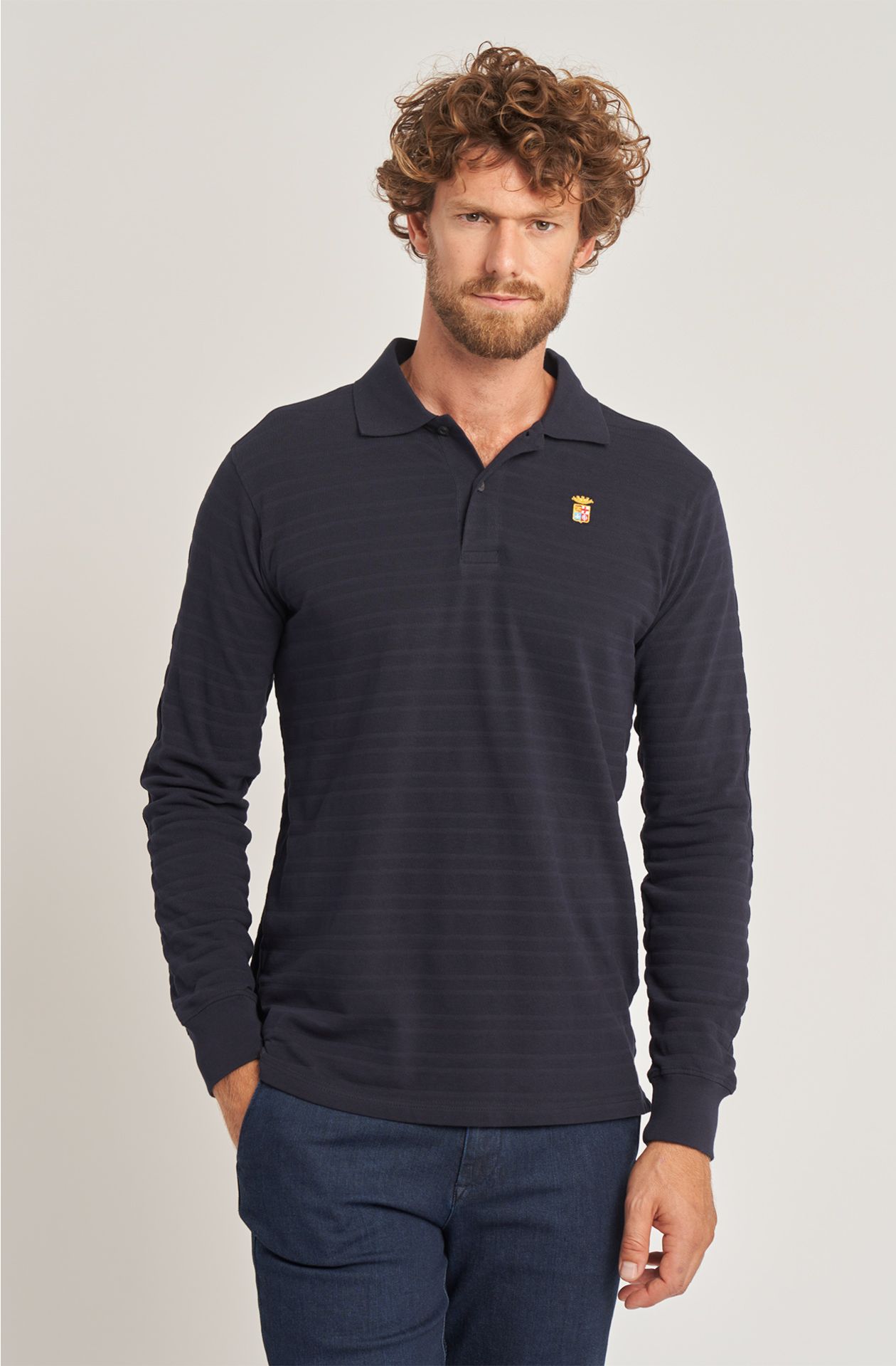 Classic men's polo shirt in long-sleeved cotton