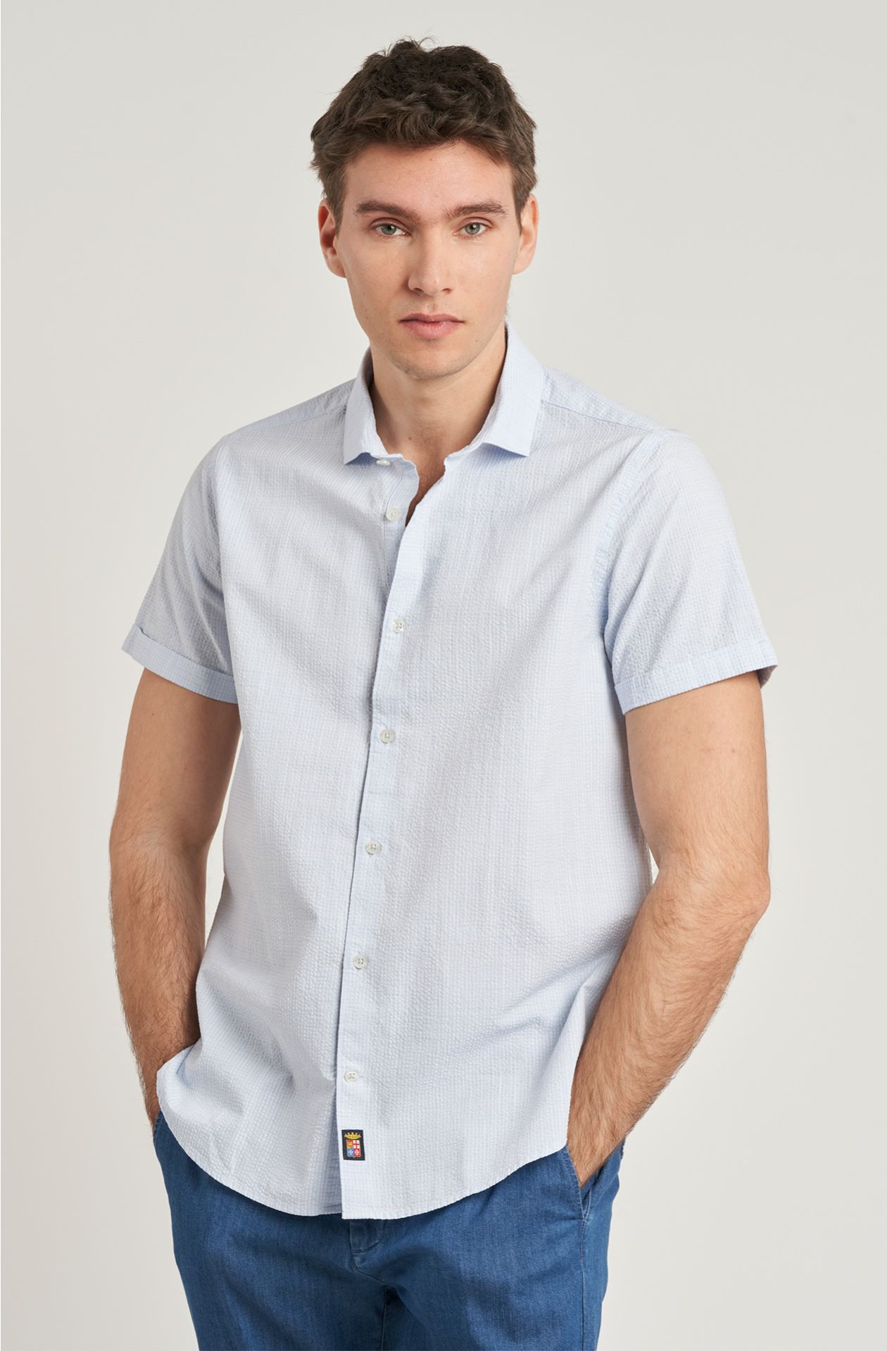 Camicia da uomo in cotone goffrato