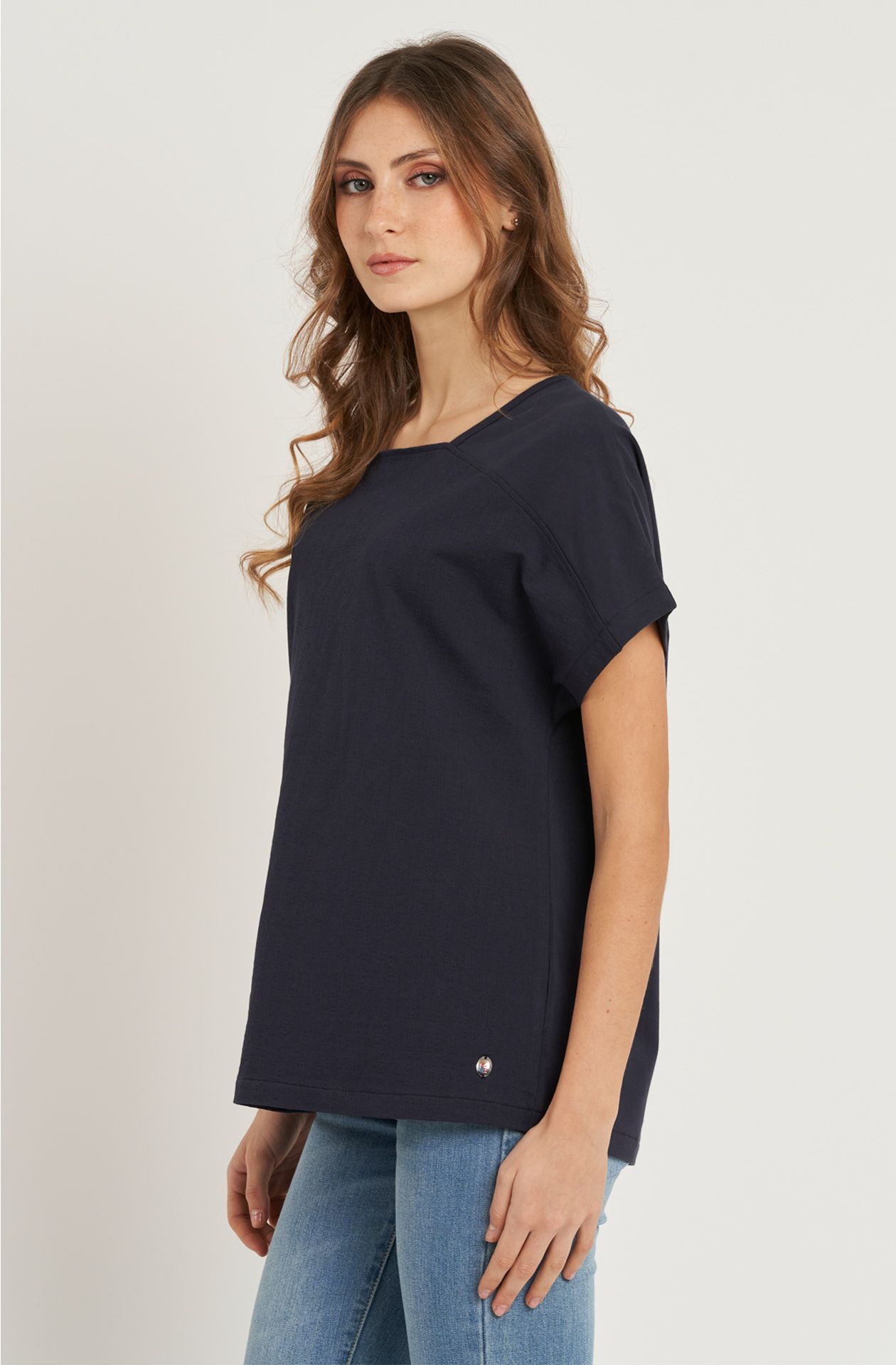 T-shirt da donna in cotone lavorato