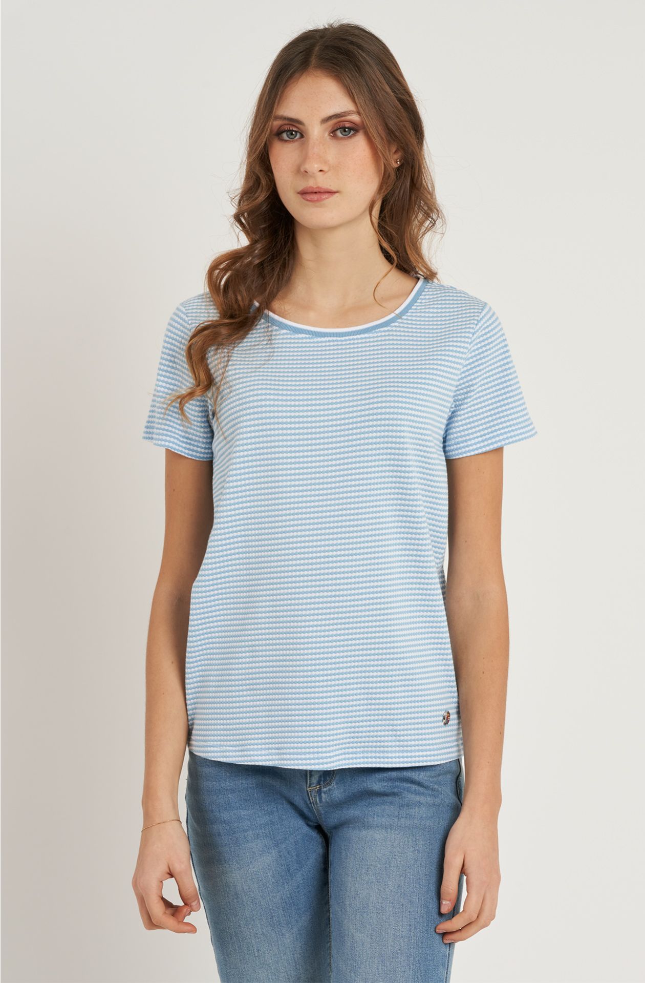 T-shirt da donna in cotone in cotone lavorato