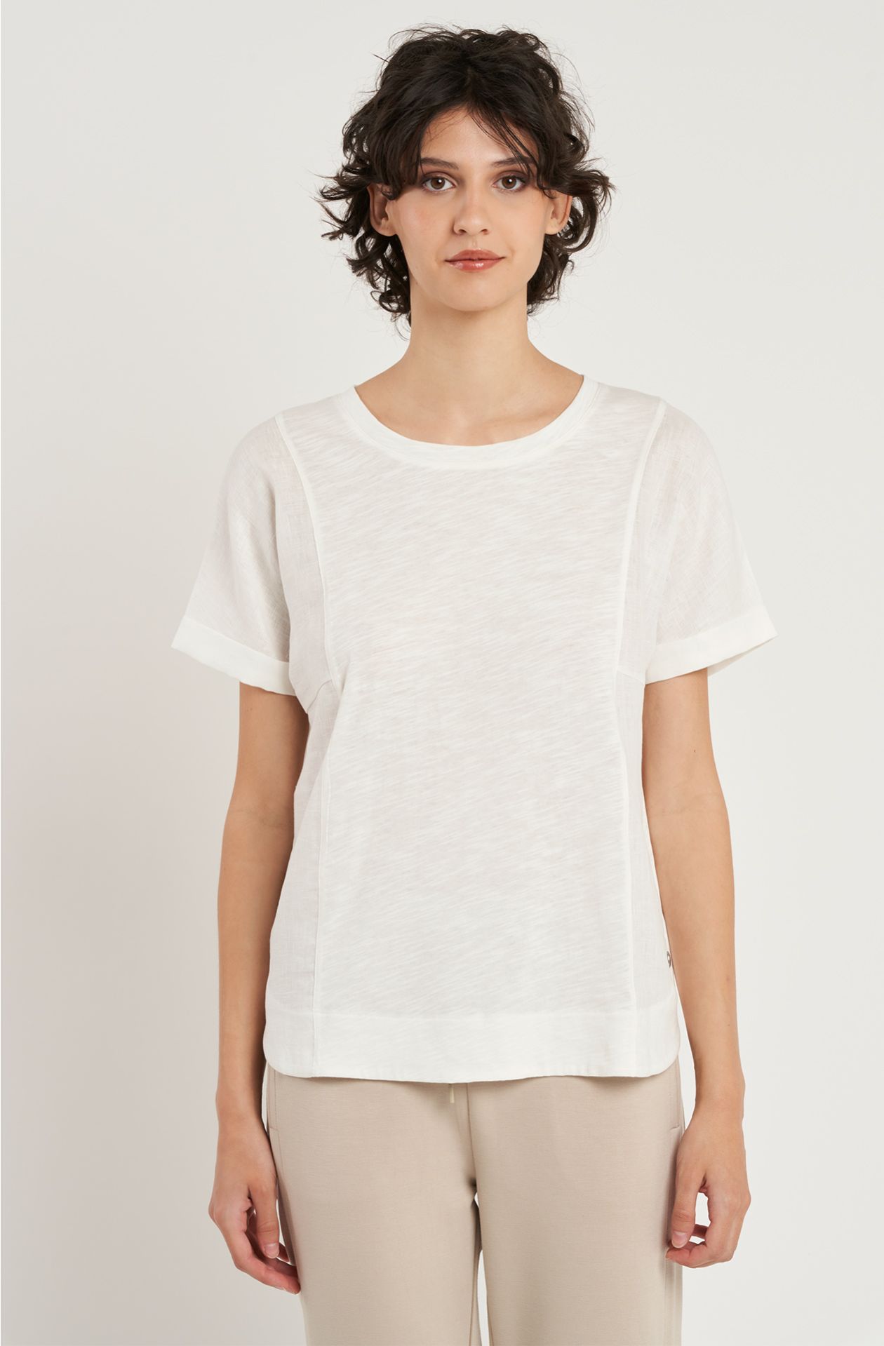 T-shirt da donna in cotone e lino