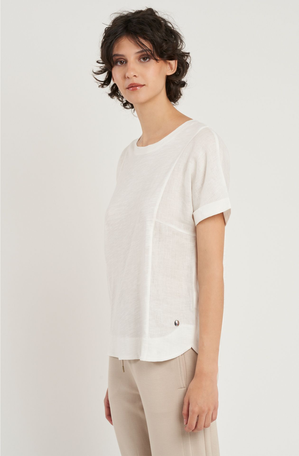 T-shirt da donna in cotone e lino